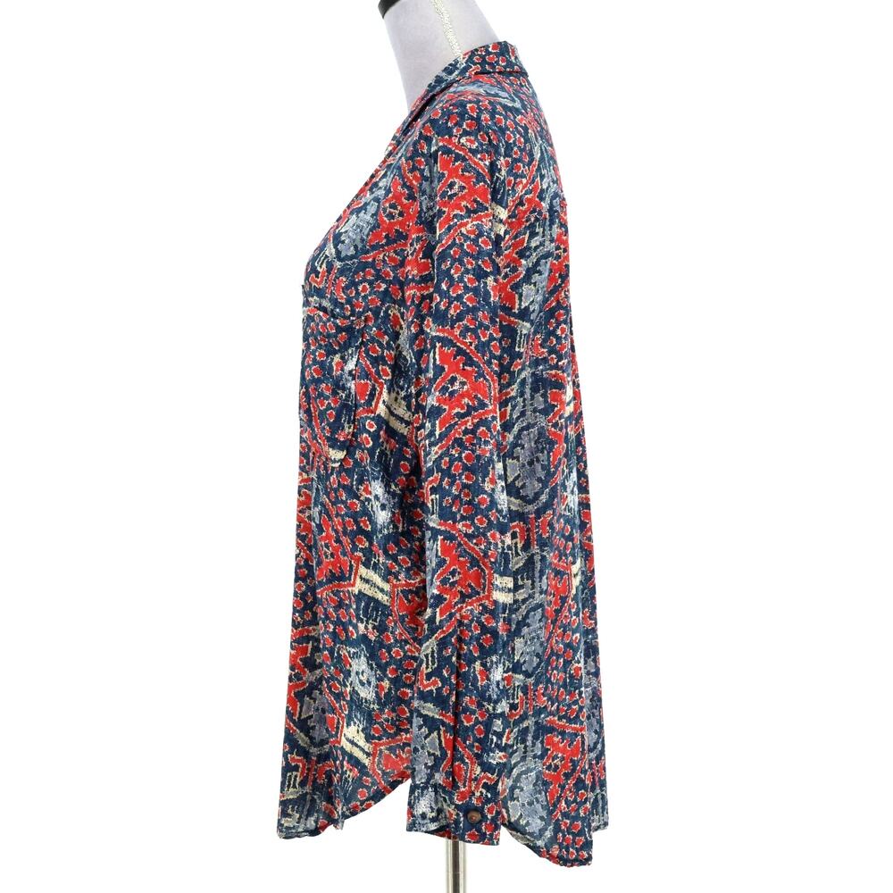 Pilcro Top Womens Medium Red Blue Ikat Lightweight Cotton Blouse Anthropologie - Picture 13 of 16
